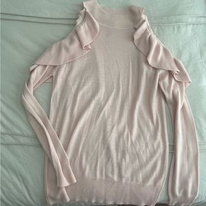 Light pink Long sleeve ruffled shoulder cutout shirt